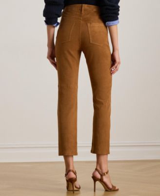 Women's High-Rise Goat-Suede Straight Ankle Pants
