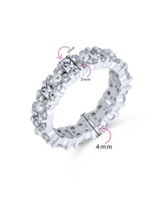 Sterling Silver CZ Eternity Band with Alternating Round & Baguette Flower Motif