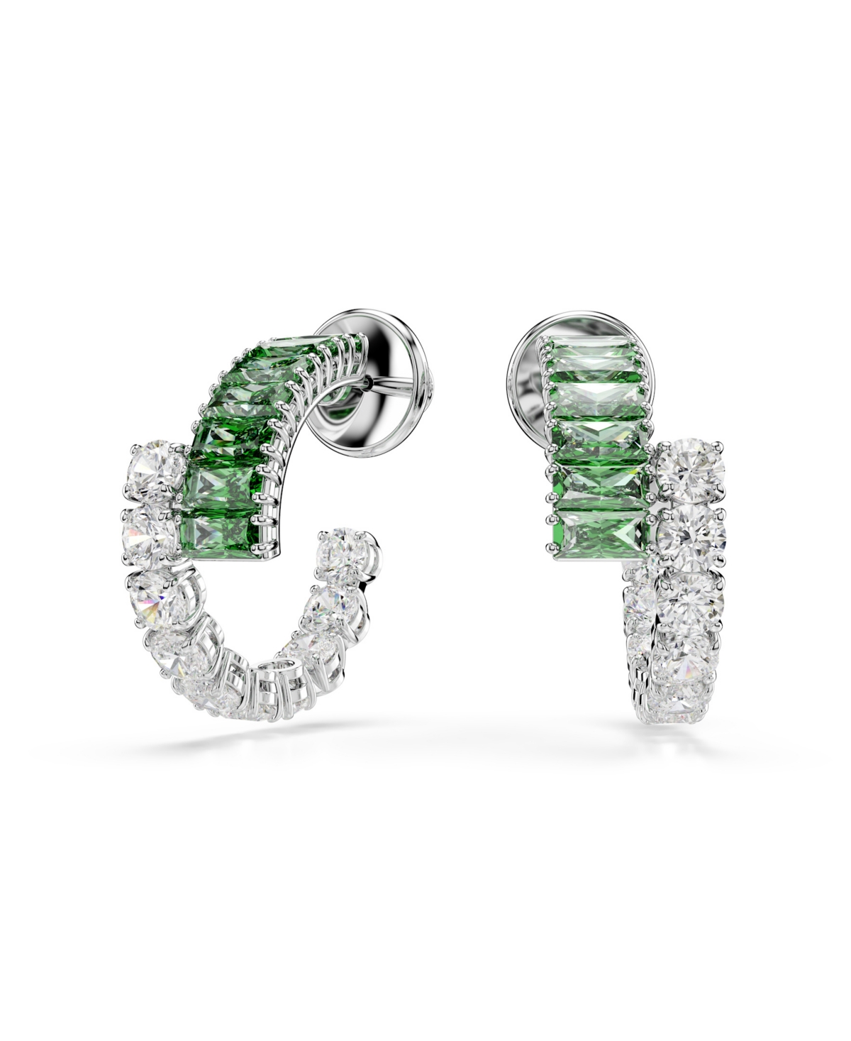 Swarovski Matrix Rhodium Plated Hoop Earrings In Green