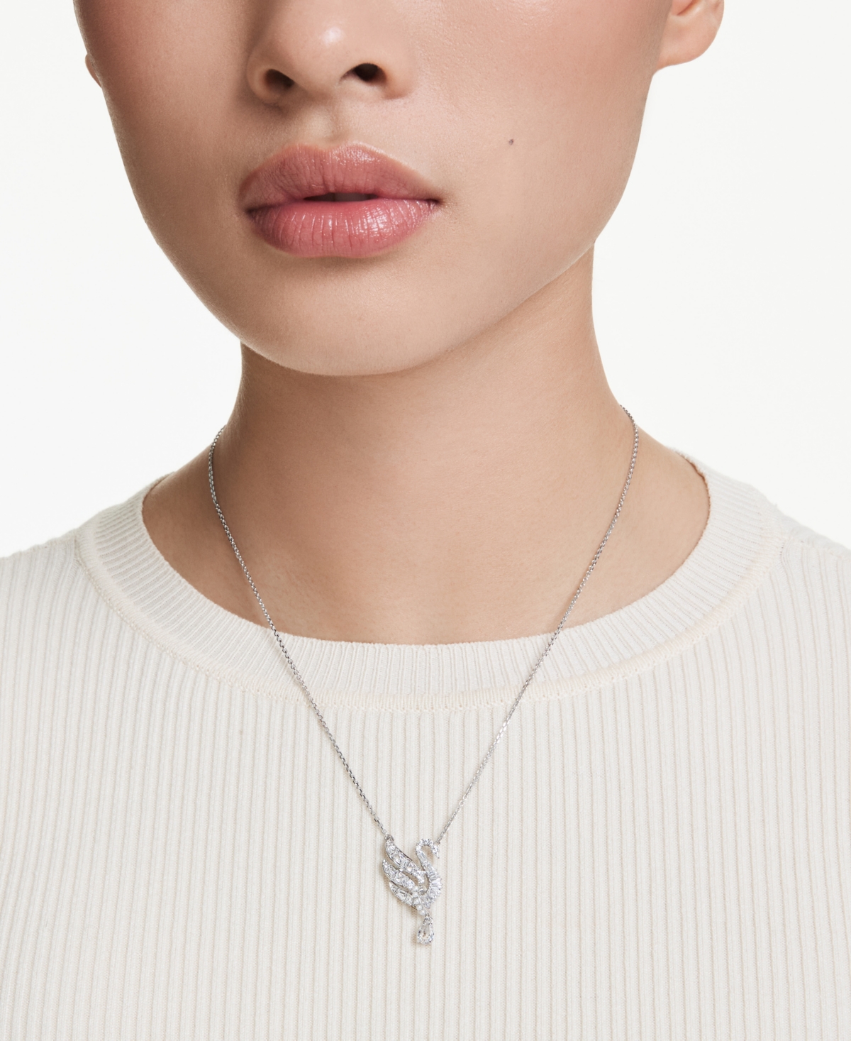 Swarovski Swan Vienna Rhodium Plated Pendant Necklace In Silver