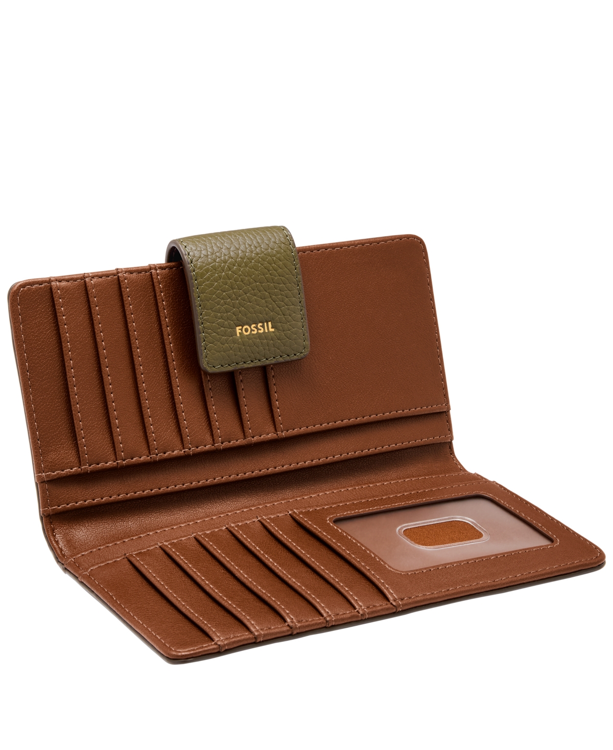 Fossil Logan Leather Rfid Tab Clutch Wallet In Green