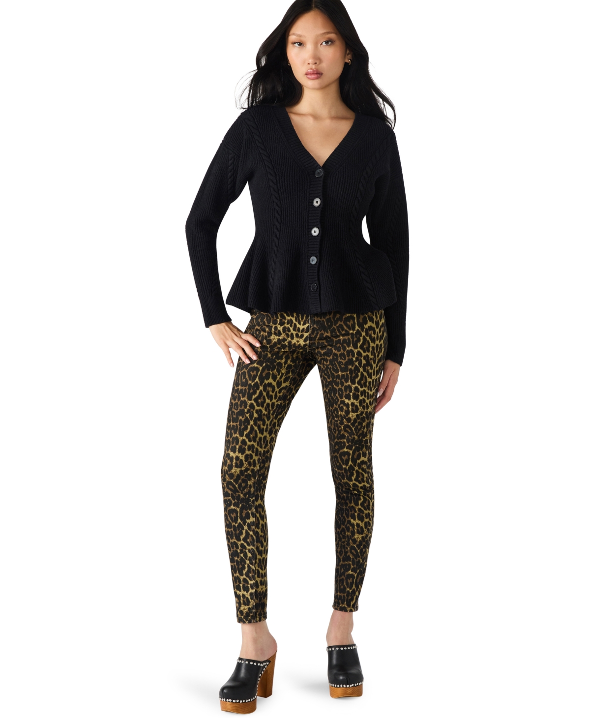 Steve Madden Courtney Rib Peplum Cardigan In Black