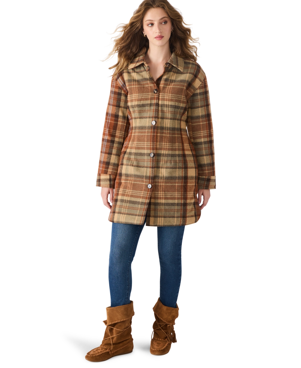 Steve Madden Olea Plaid Coat In Multi