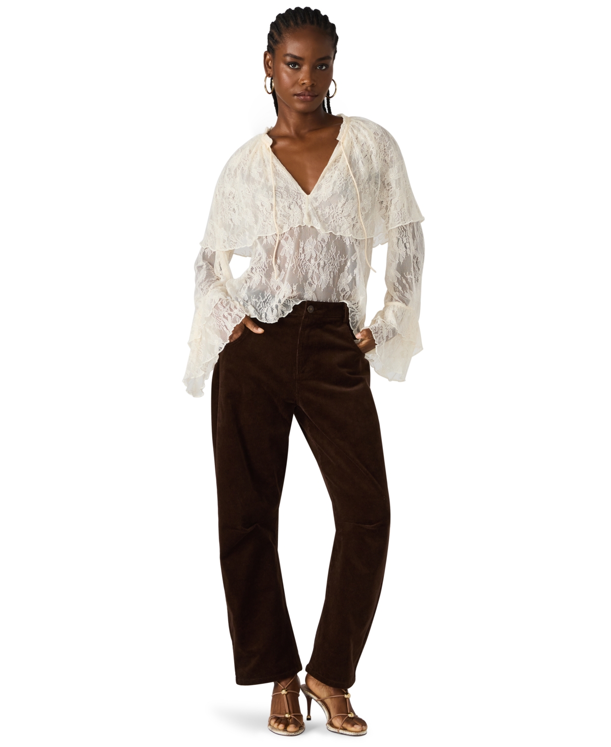 Steve Madden Women's Saylor Ruffle V-neck Top In Neutral