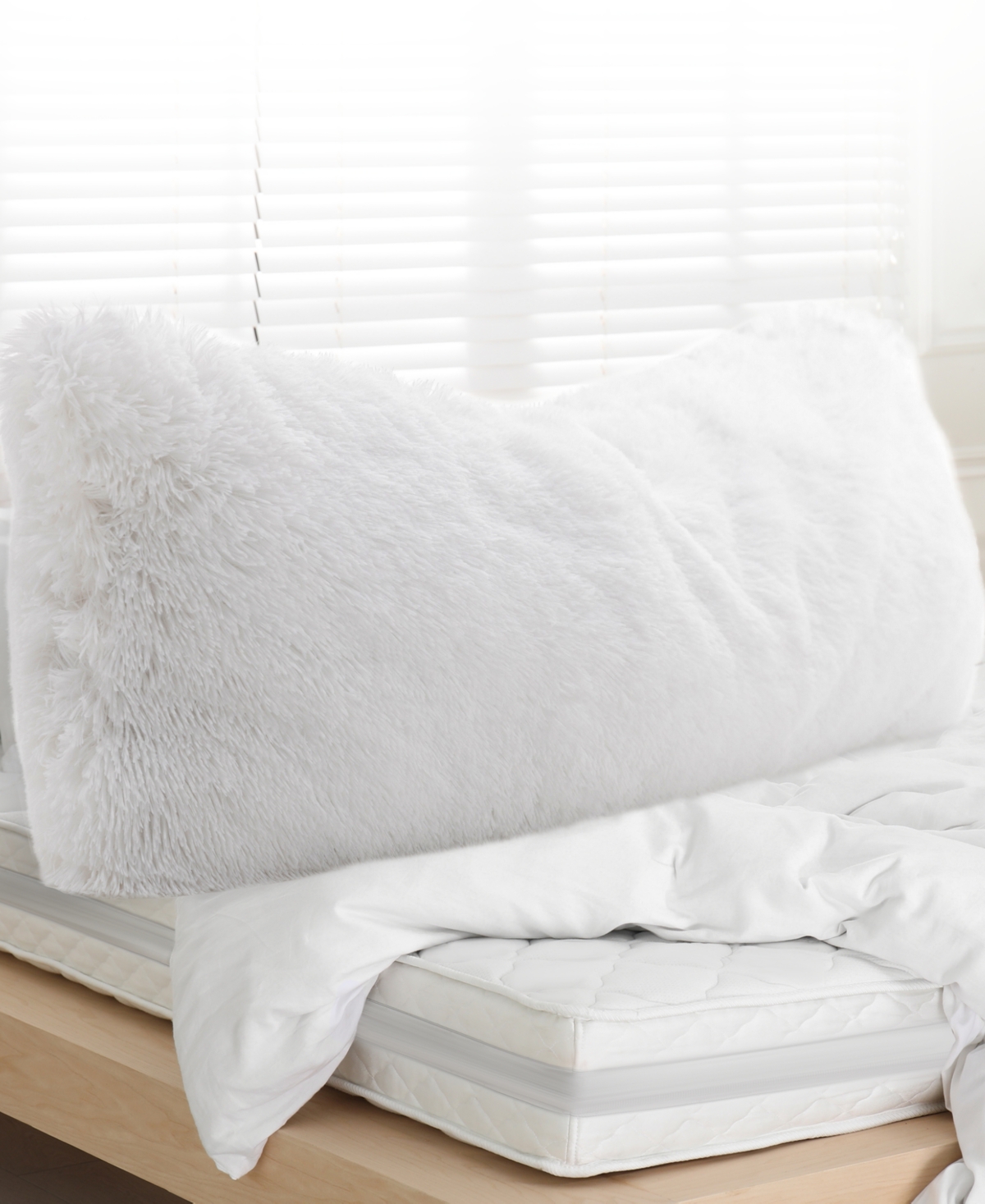 Cheer Collection Faux Fur Body Pillow, 20" X 54" In White