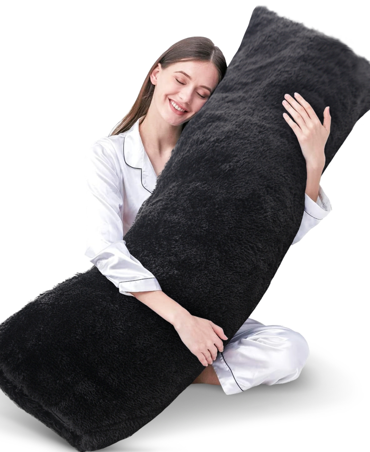 Cheer Collection Faux Fur Body Pillow, 20" X 54" In Black