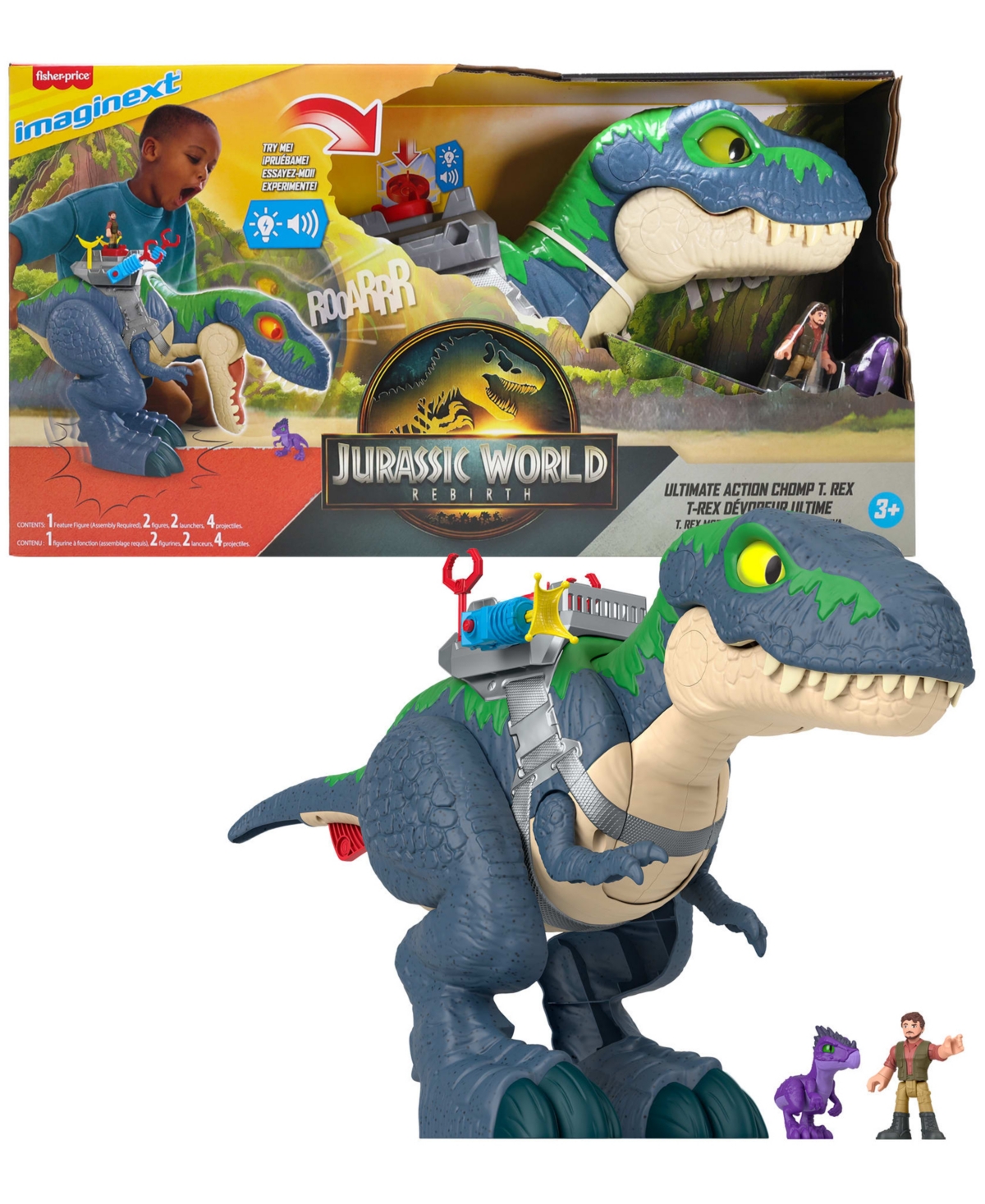 Imaginext Fisher-price Jurassic World Rebirth Ultimate Action Chomp T. Rex Dino Toy And Action Figures In Multi