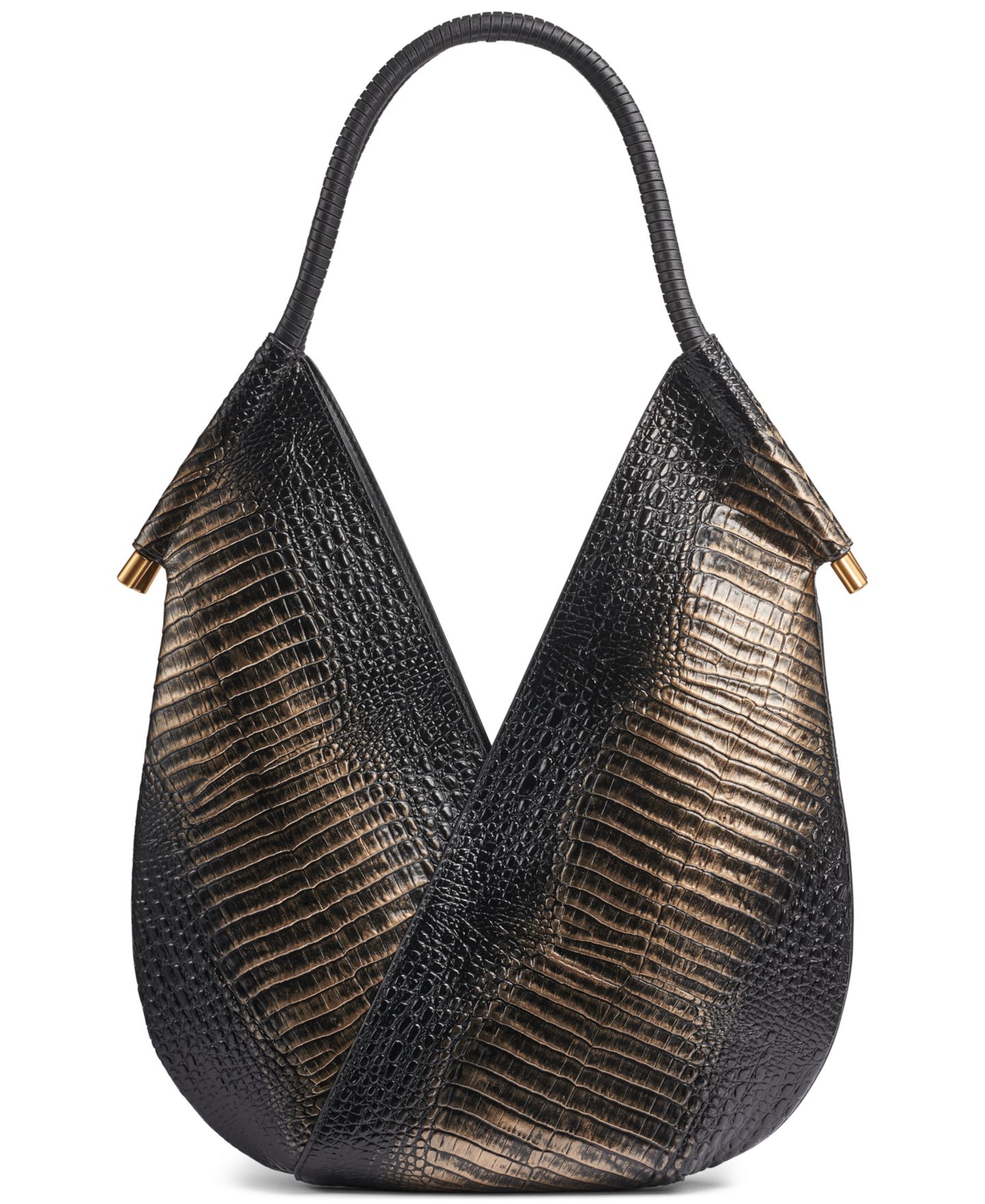 Женская сумка Donna Karan New York Baldwin Metallic Croco Shoulder, цвет: Чёрный / Золотой — фото 3