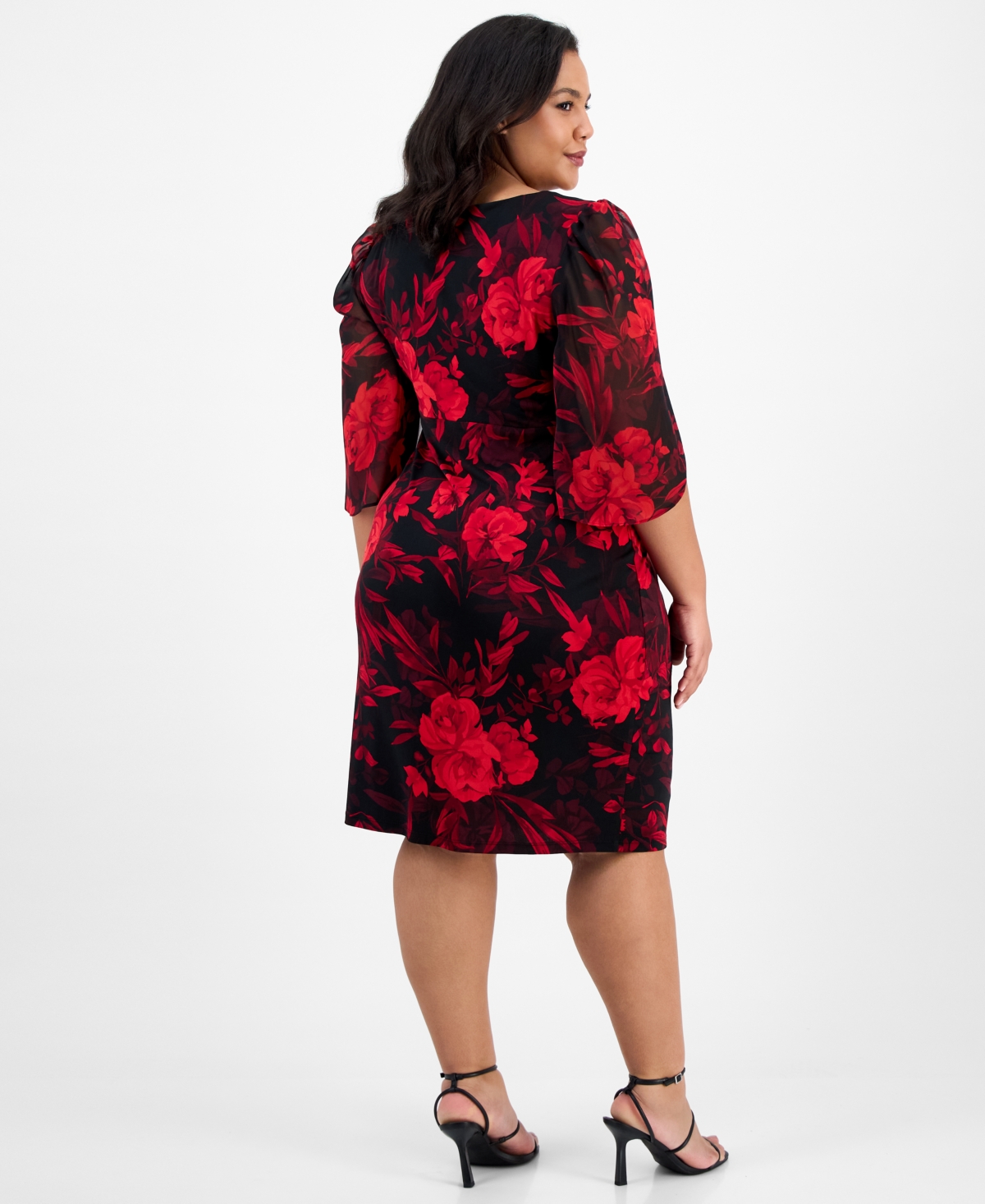 Connected Plus Printed Cape-Sleeve Sheath Dress