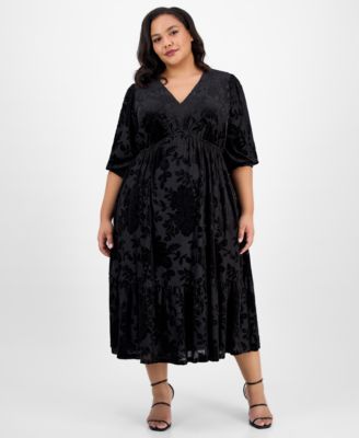 Robbie Bee - Plus Size Burnout Velvet Midi Dress