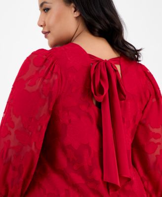 Plus Size Floral Burnout Blouson-Sleeve Shift Dress