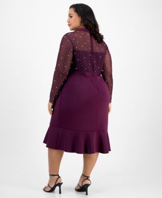 Plus Size Faux-Pearl Ruffled-Hem Dress