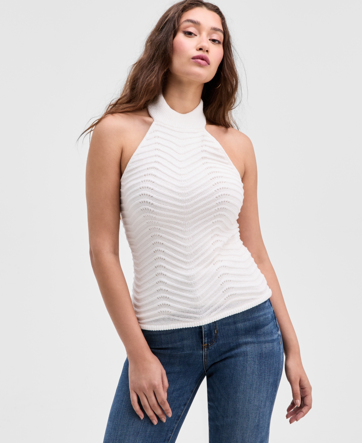Guess Women's Serina Chevron-ribbed Halter Sweater In White