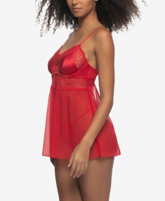 Women's Heat Satin and Lace Babydoll Set