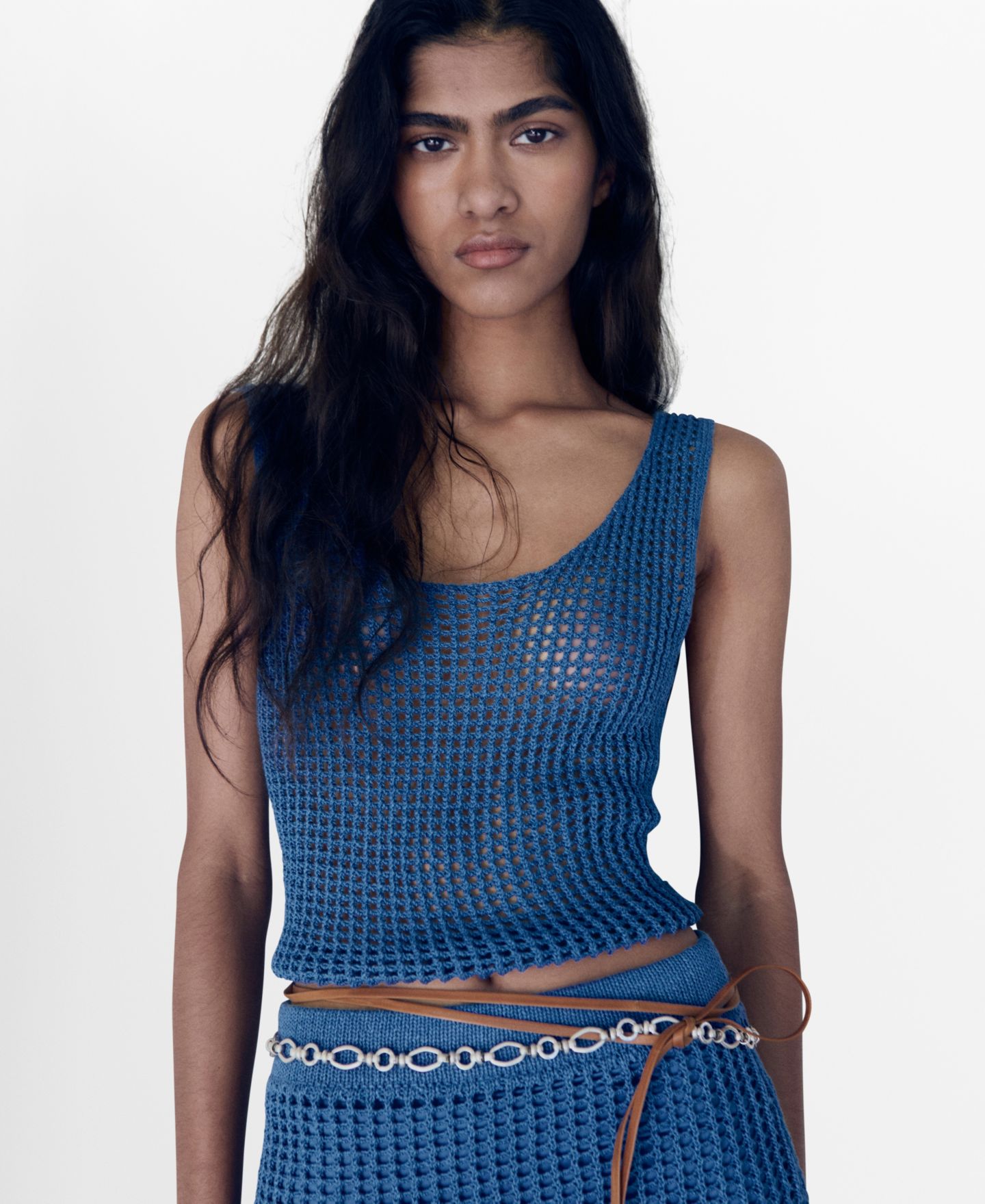 Женский топ Mango Knitted Crop, цвет: Синий — фото 1