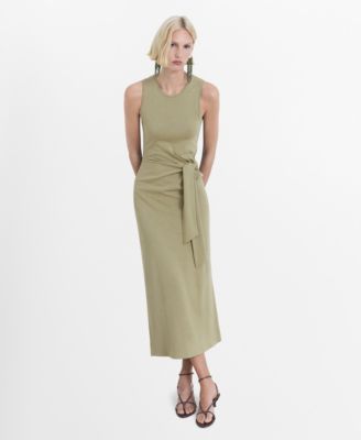 MANGO - Women's Knot Detail Cotton Midi-Dress