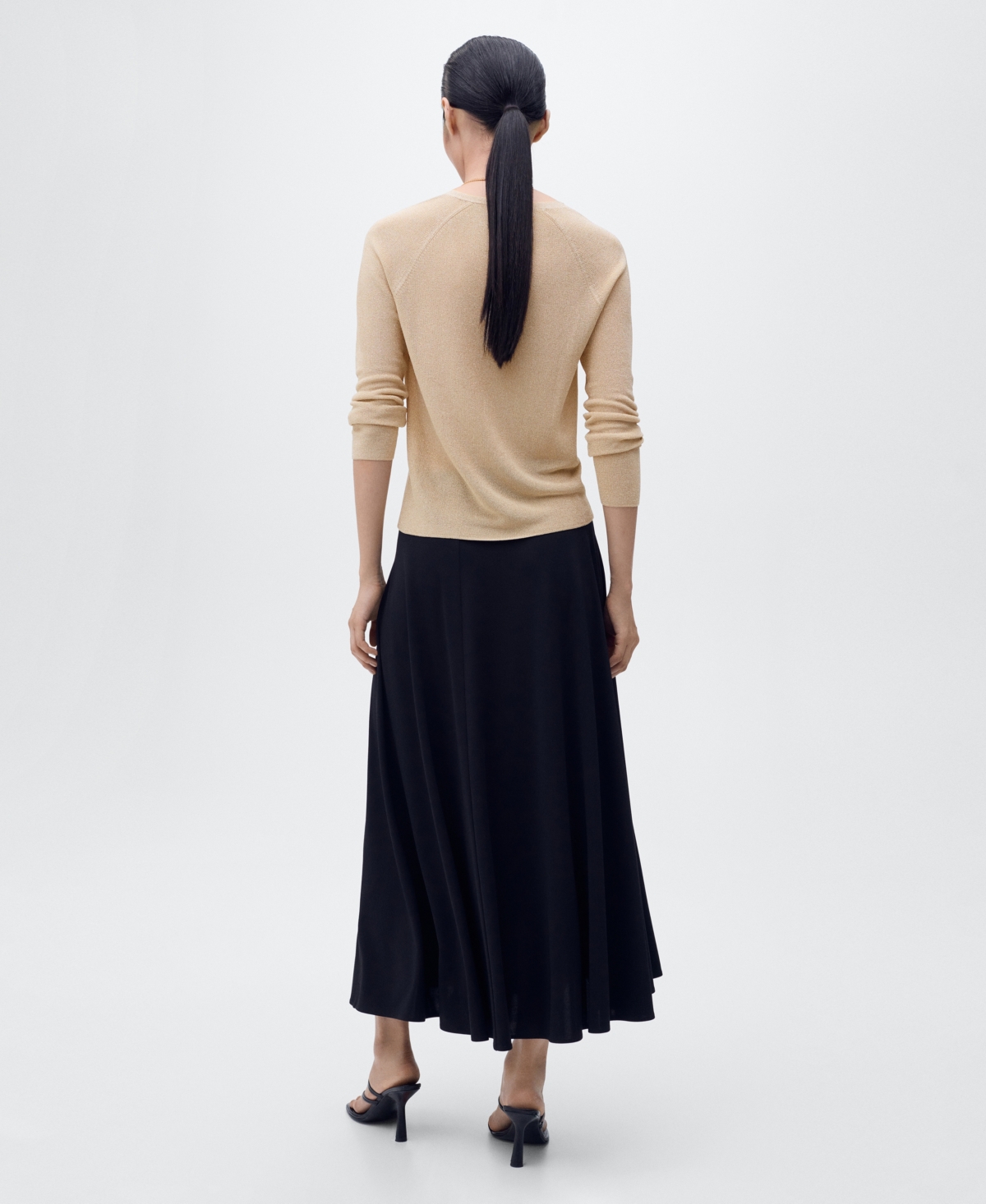 Mango Metallic V-neck Sweater In Neutral