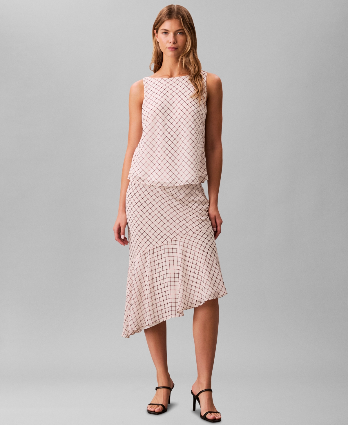 Calvin Klein Women's Printed Chiffon Midi Skirt In Pink