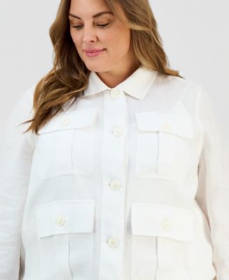 Plus Size 100% Linen Utility Jacket, Macy's Exclusive