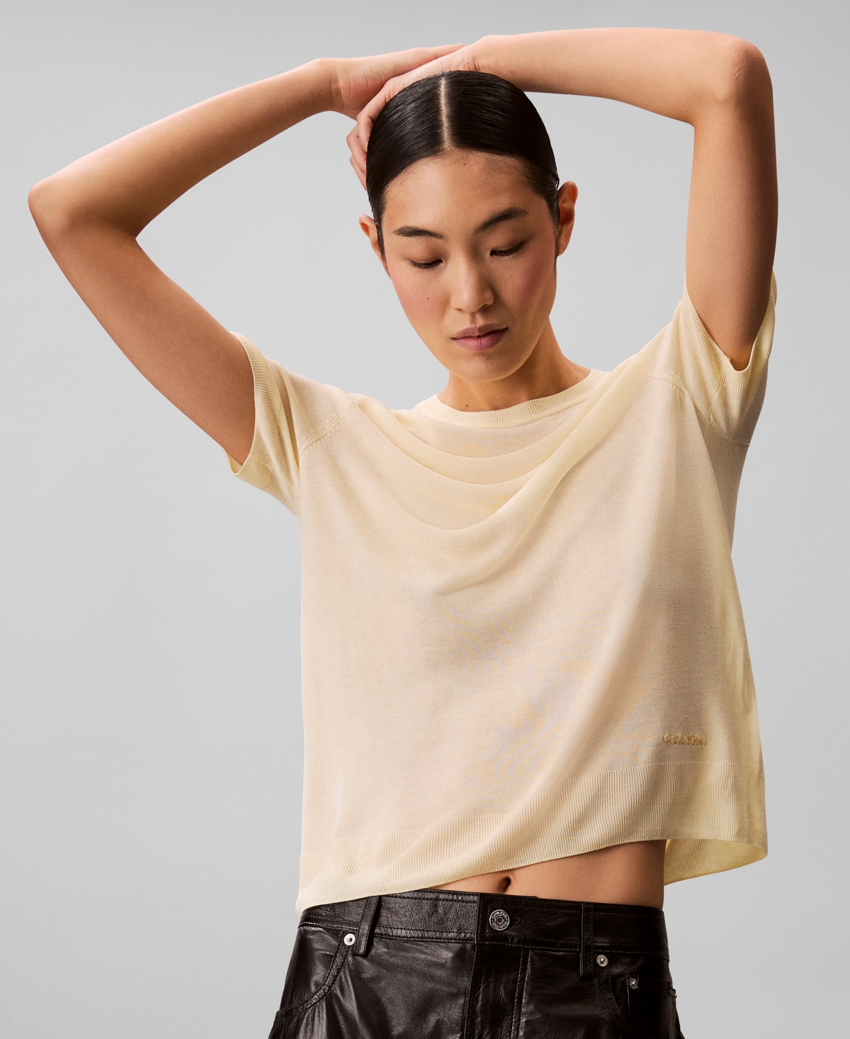 Calvin Klein Women's Fine Gauge Short-sleeve Sweater In White