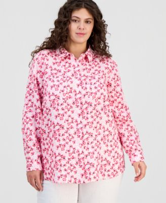 Charter Club - Plus Size Linen Poppy Floral Button-Front Shirt