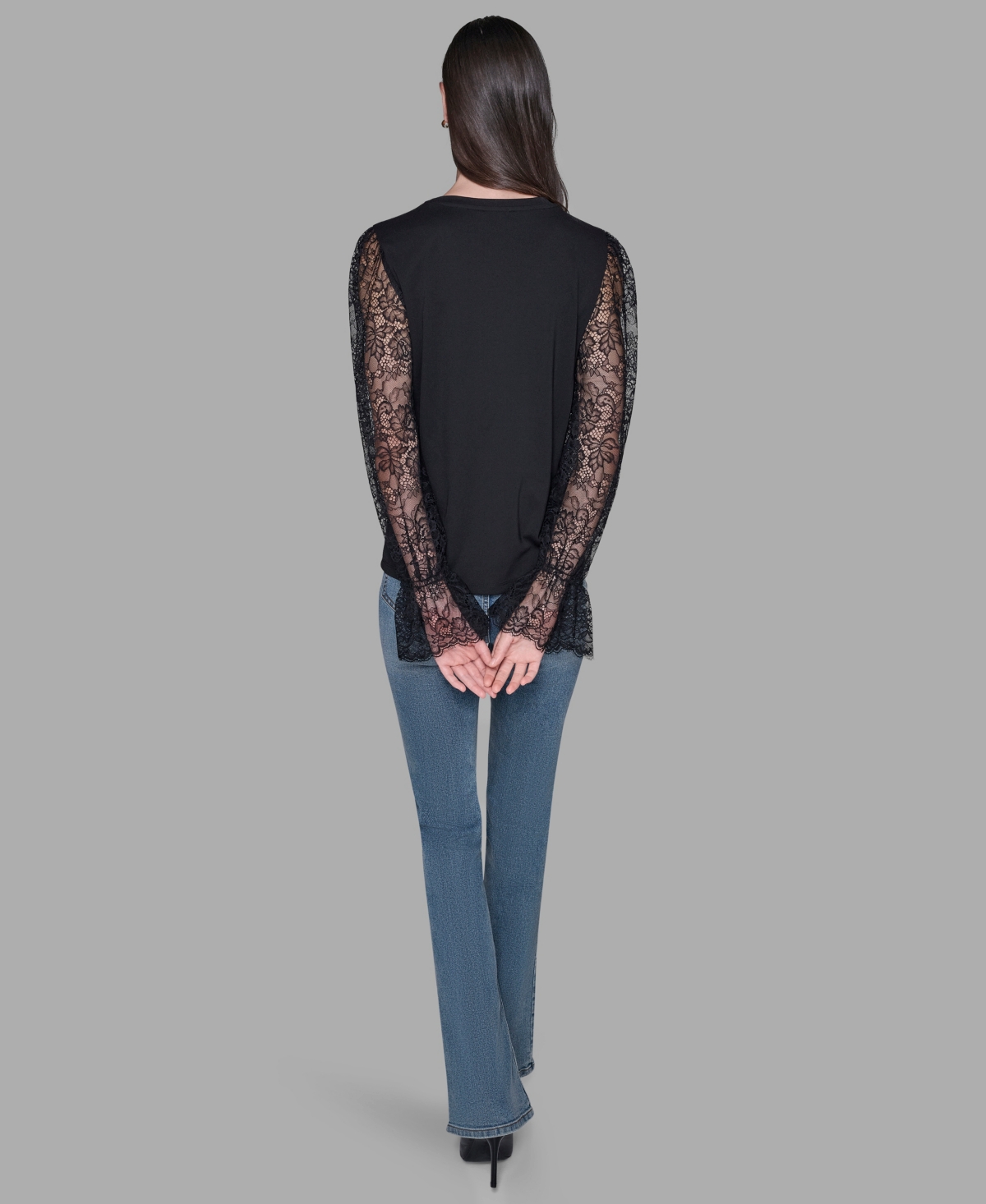 Karl Lagerfeld Women's Sheer Lace Blouse In Black