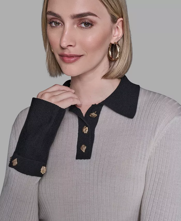 Women's Contrast Collared Sweater - thumbnail 4