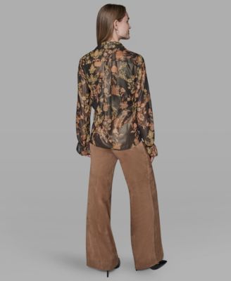 Women's Printed Ruffled Long Sleeves Blouse