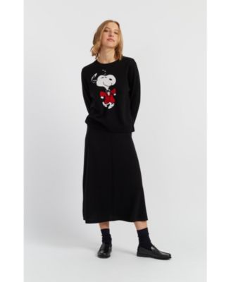 Women's Wool-Cashmere Crewneck Dancing Snoopy Sweater
