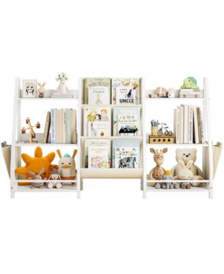 2-in-1 Kids Bookshelf and Toy Storage Organizer with Fabric Bins