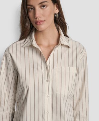 Women's Cropped Long Sleeve Button Front Shirt