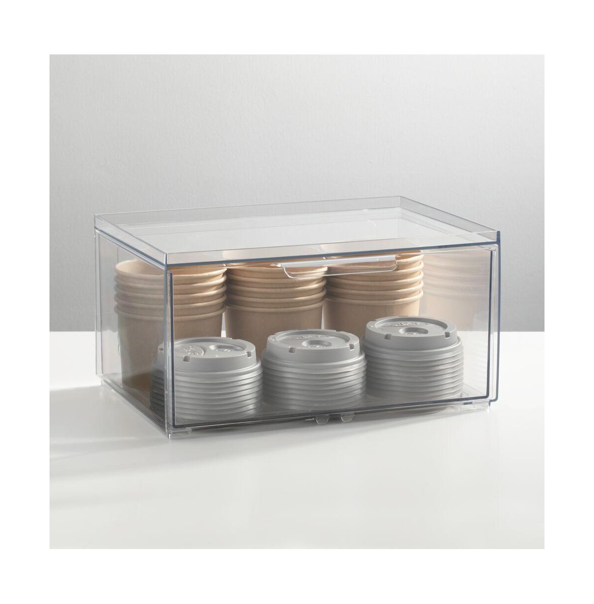 mDesign Plastic Wide Stackable Kitchen Storage Organizer, Drawer, 4 Pack, Clear