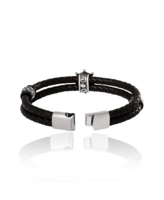 Mens Nautical Wheel Black Braided Leather Bracelet