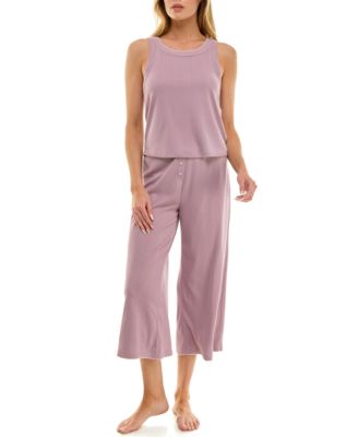 Women's 2-Piece Contrast Binding Sleeveless T-Shirt and Pajama Set