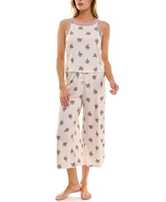 Women's 2-Piece Contrast Binding Sleeveless T-Shirt and Pajama Set
