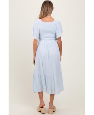 Olive Smocked Ruffle Maternity Dress