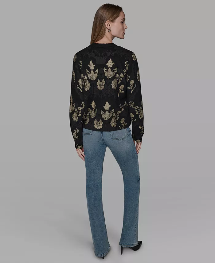 Women's Foil Floral Print Sweater - thumbnail 4