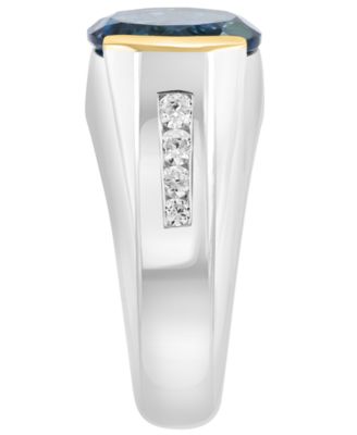 London Blue Topaz (6 ct. t.w.) and White Zircon (5/8 ct. t.w.) Ring in 14K Gold over Sterling Silver