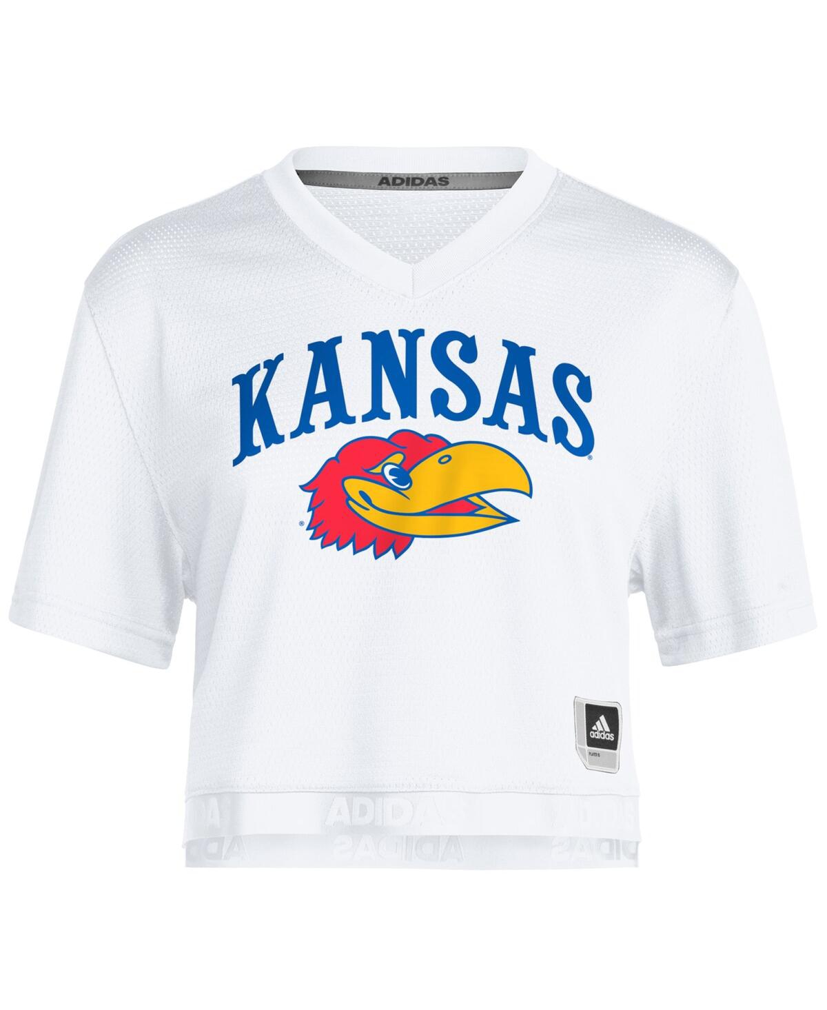 Adidas Women's White Kansas Jayhawks Out Cropped T-Shirt