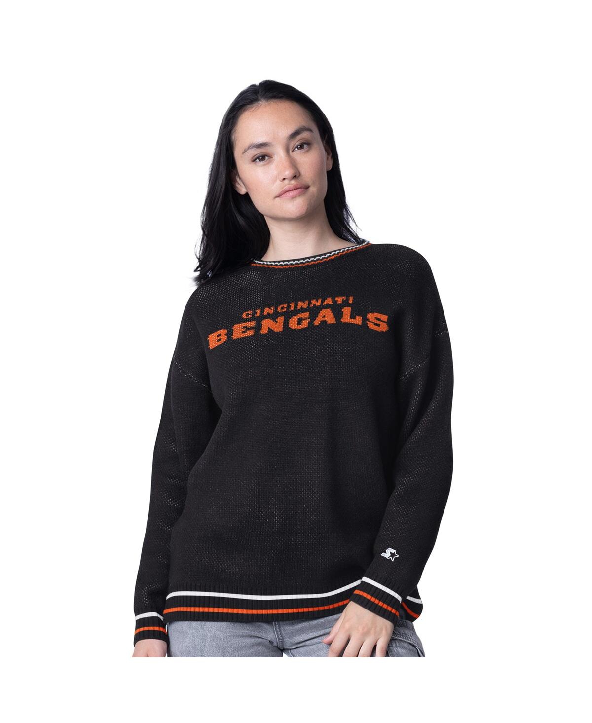 Starter Women's Black Cincinnati Bengals Oversized on the Ball Intarsia Knit Pullover Sweater
