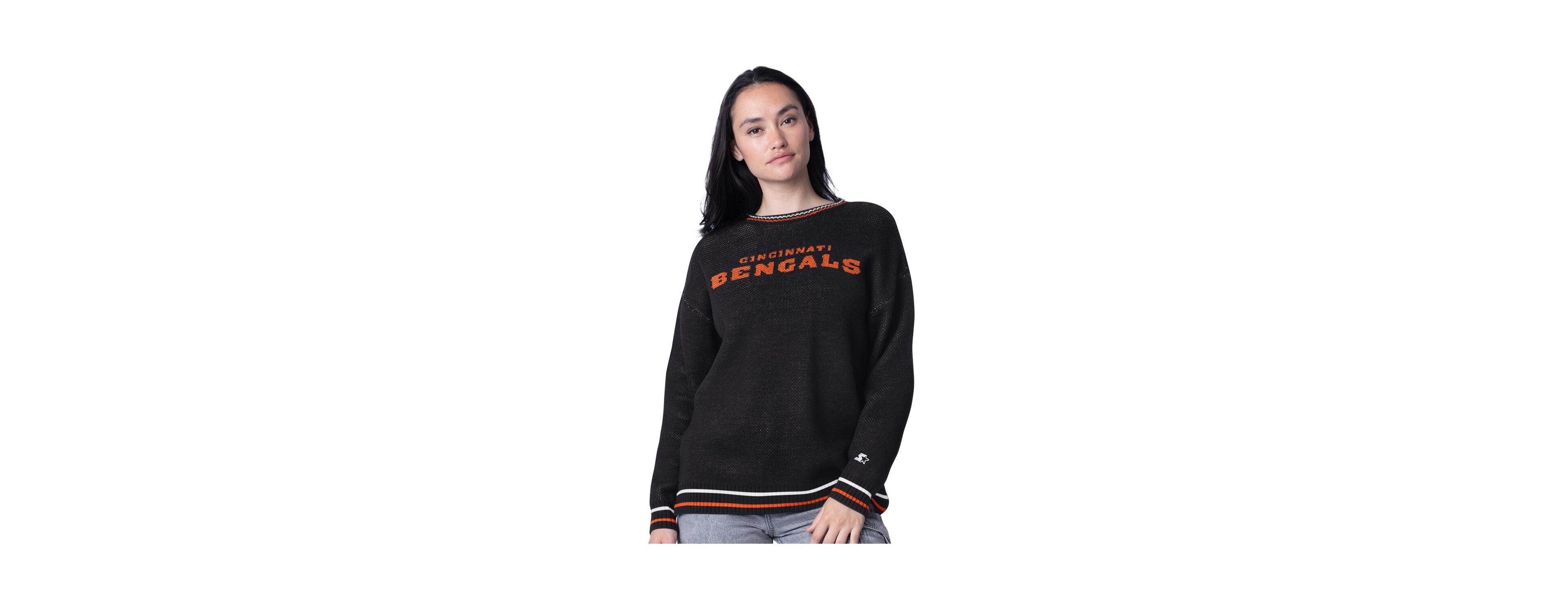 Starter Women's Black Cincinnati Bengals Oversized on the Ball Intarsia Knit Pullover Sweater