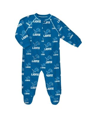 Outerstuff - Baby Boys and Girls Blue Detroit Lions Allover Print Raglan Full-Zip Sleeper