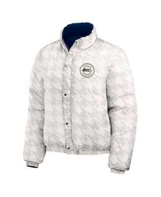 Women's College Navy/White Seattle Seahawks Reversible Cropped Full-Zip Puffer Jacket