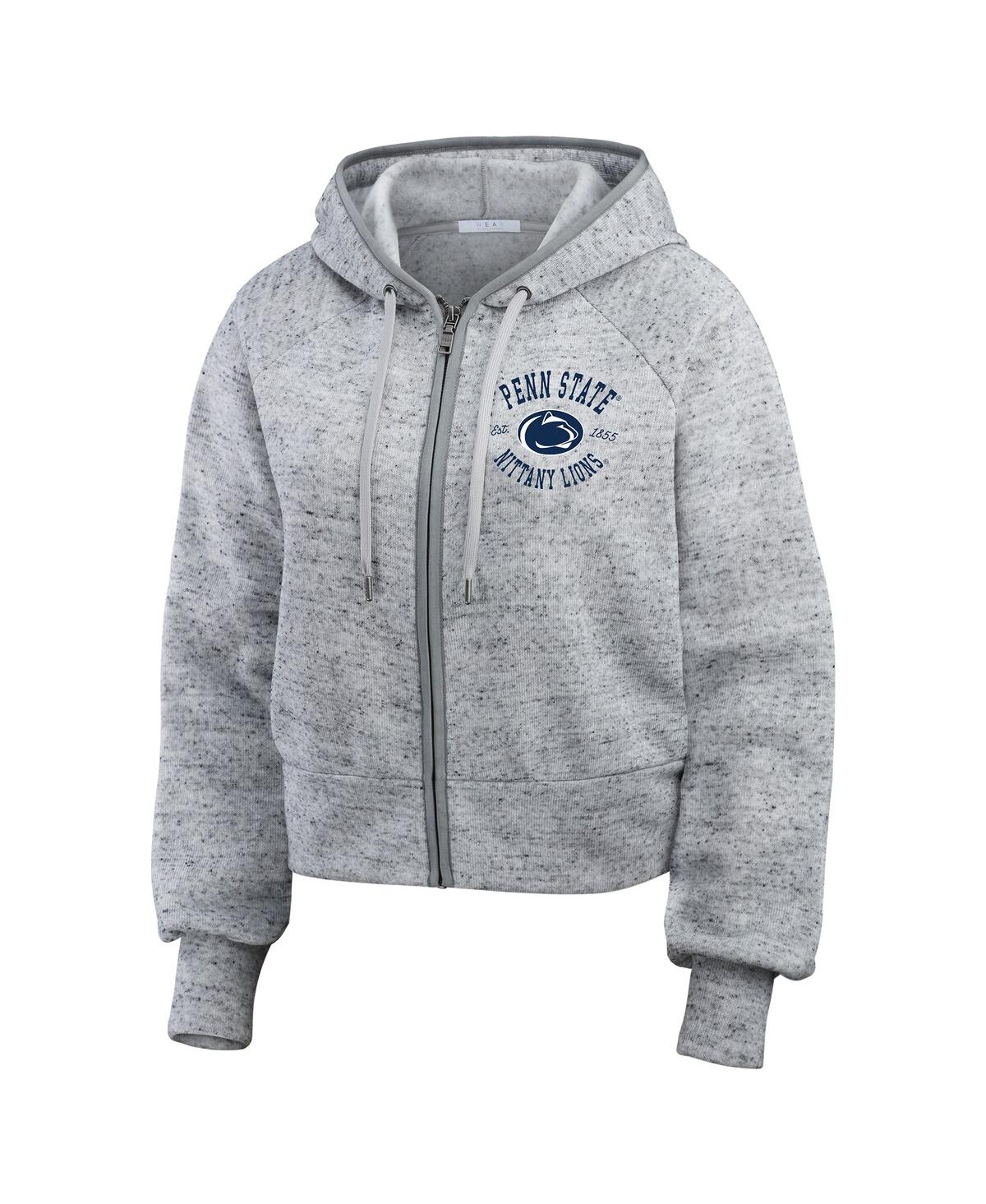 Wear by Erin Andrews Women's Heather Gray Penn State Nittany Lions Speckle Double-Hit Raglan Full-Zip Hoodie