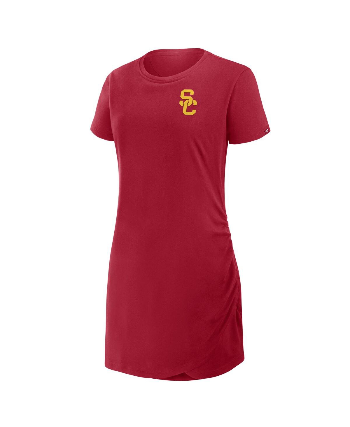 Fanatics Women's Cardinal Usc Trojans Ruched Drape T-shirt Dress In Red
