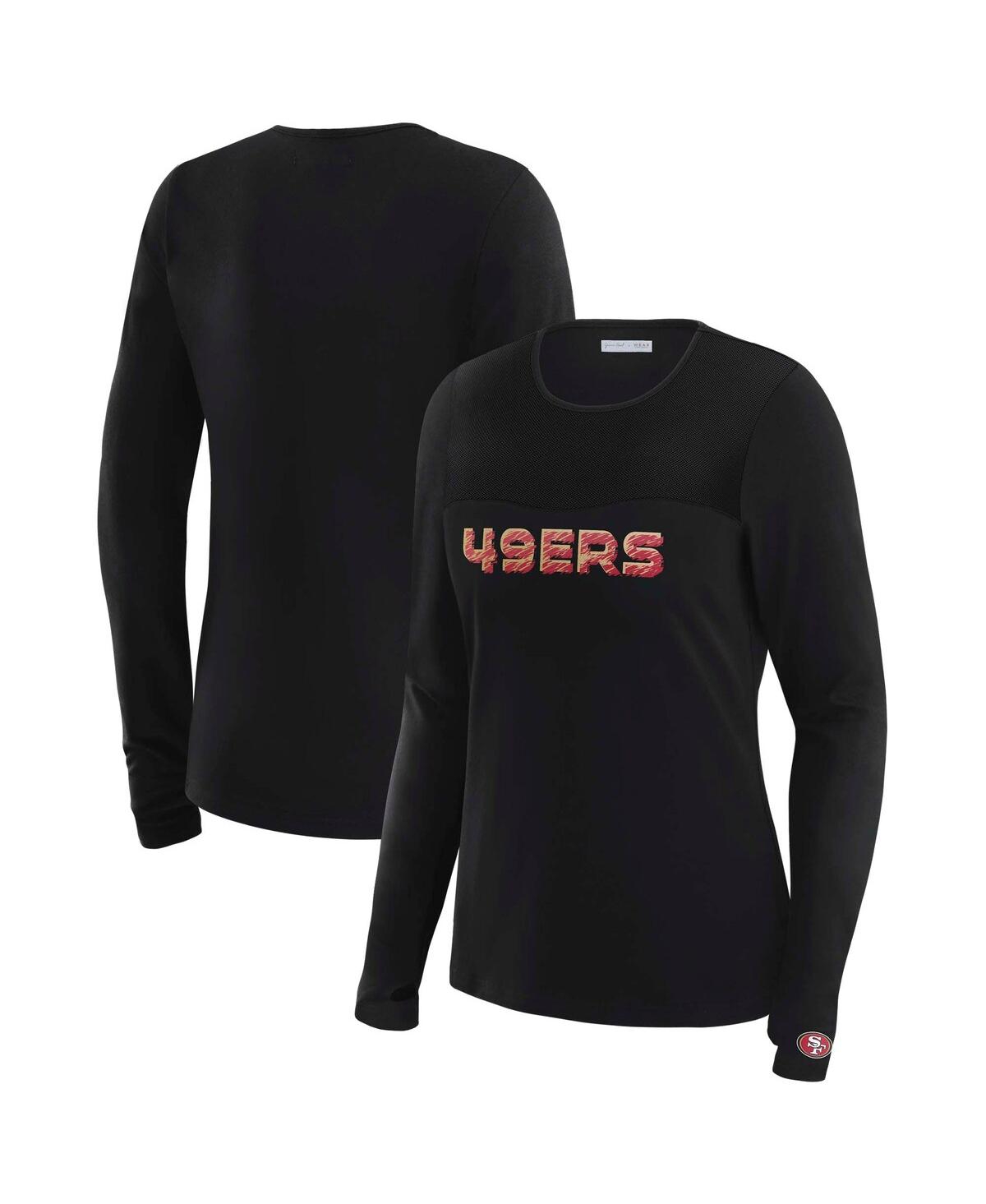 Wear by Erin Andrews Women's x Gracie Hunt Black San Francisco 49ers Mesh Panel Long Sleeve T-Shirt