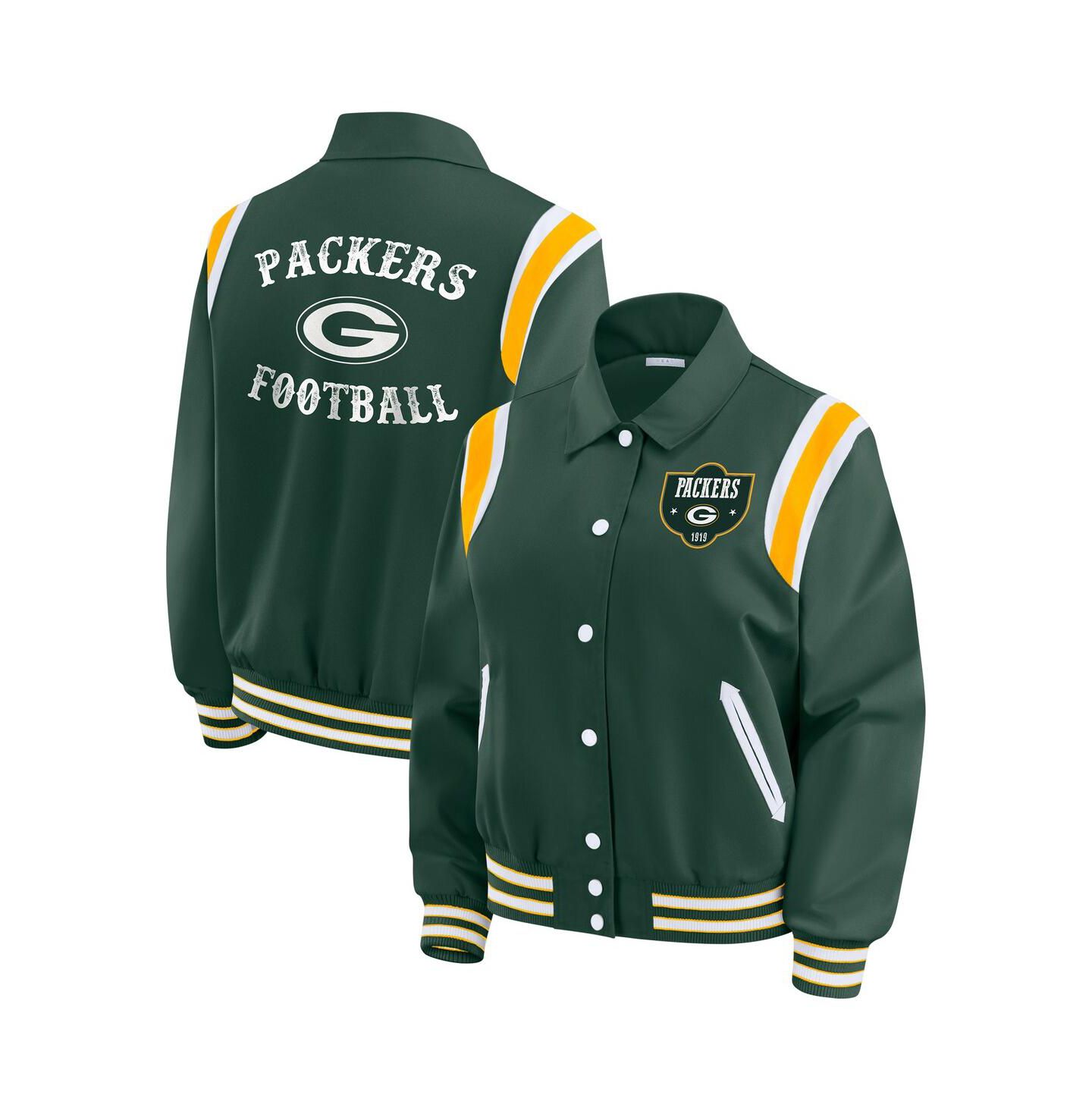 Женская куртка WEAR by Erin Andrews Green Bay Packers Varsity Lightweight Full-Snap — фото 1