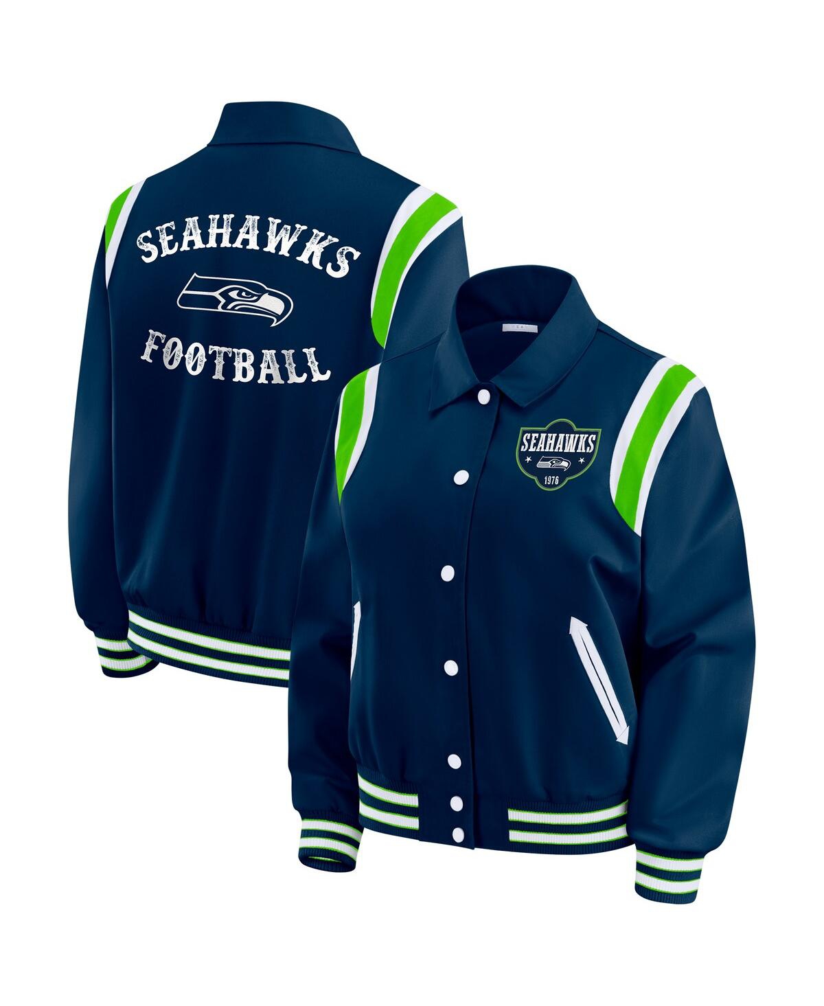 Wear by Erin Andrews Women's College Navy Seattle Seahawks Varsity Lightweight Full-Snap Jacket