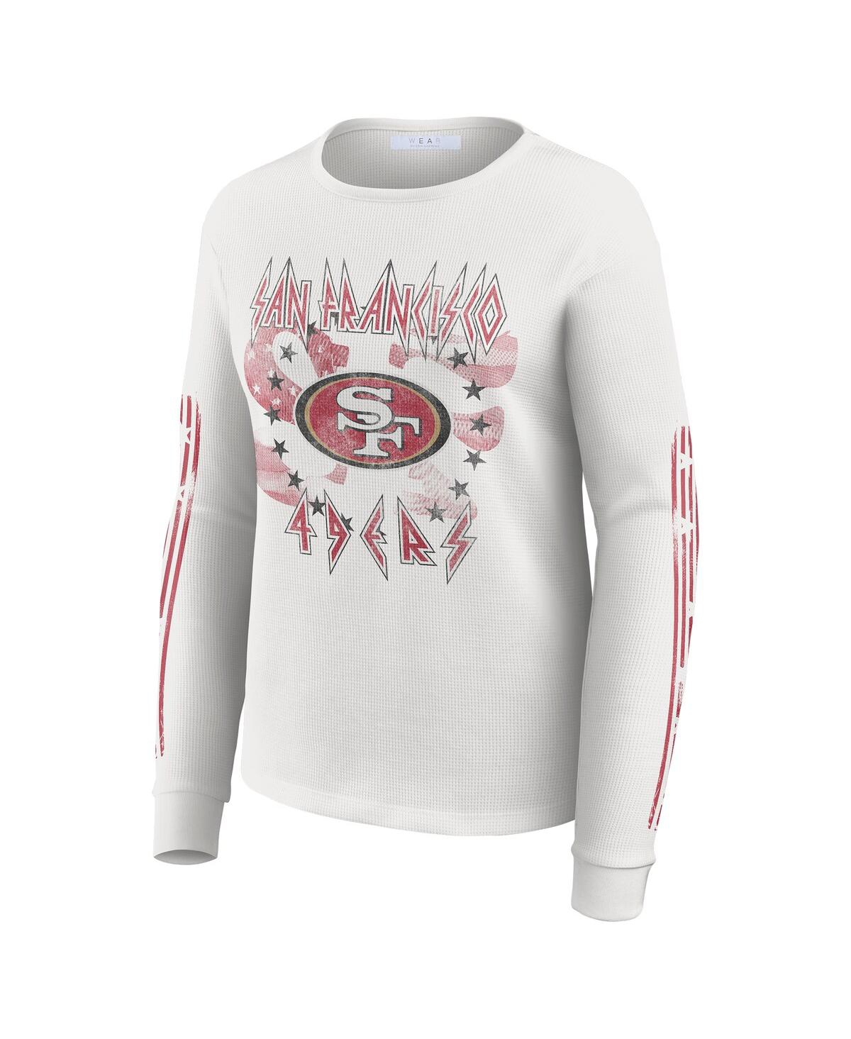 Wear by Erin Andrews Women's White San Francisco 49ers Graphic Waffle Long-Sleeve T-Shirt