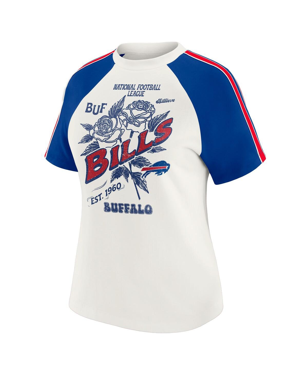 Wear By Erin Andrews Women's White Buffalo Bills Sleeve Stripe Distressed Raglan T-shirt In White